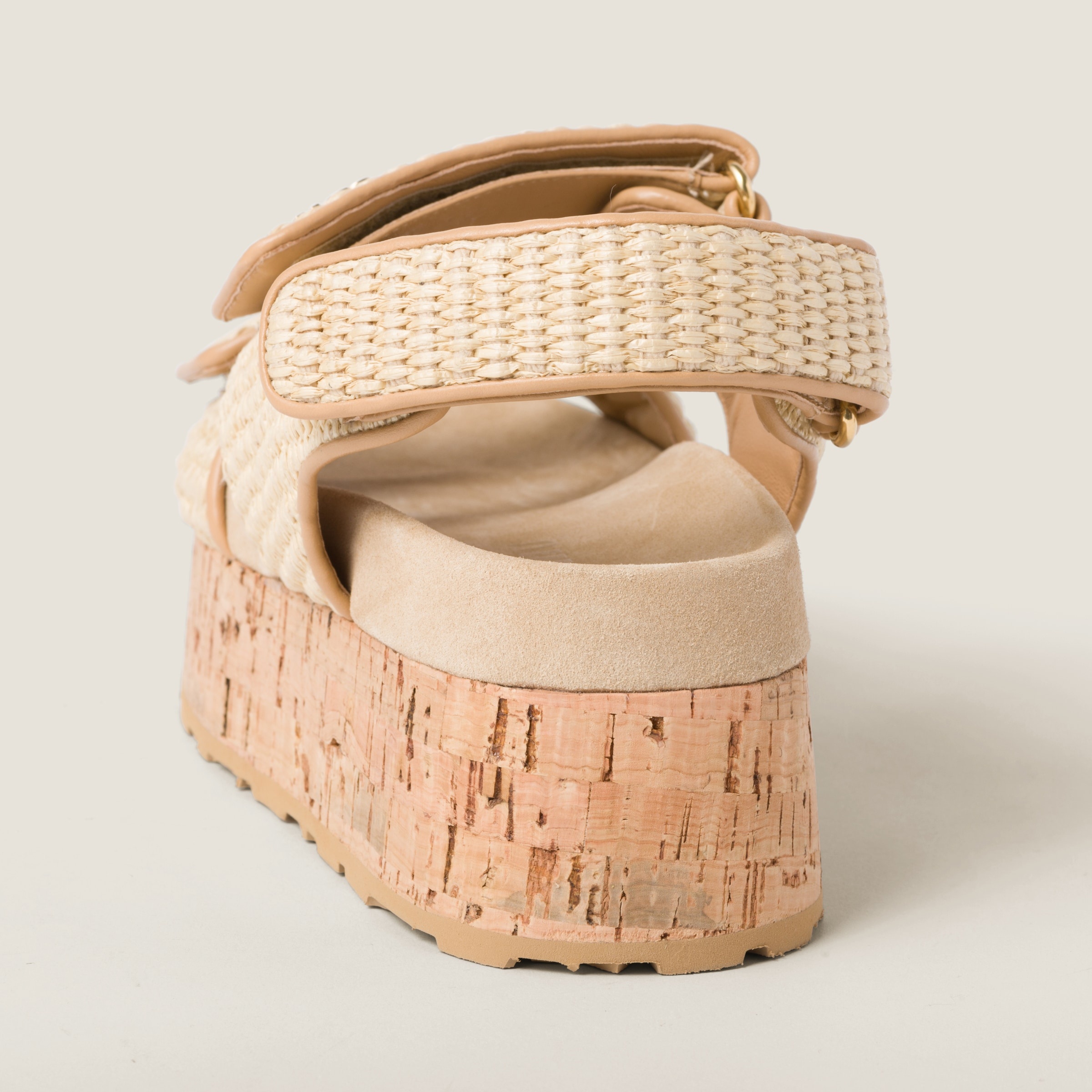 Raffia-effect woven fabric flatform sandals - 3