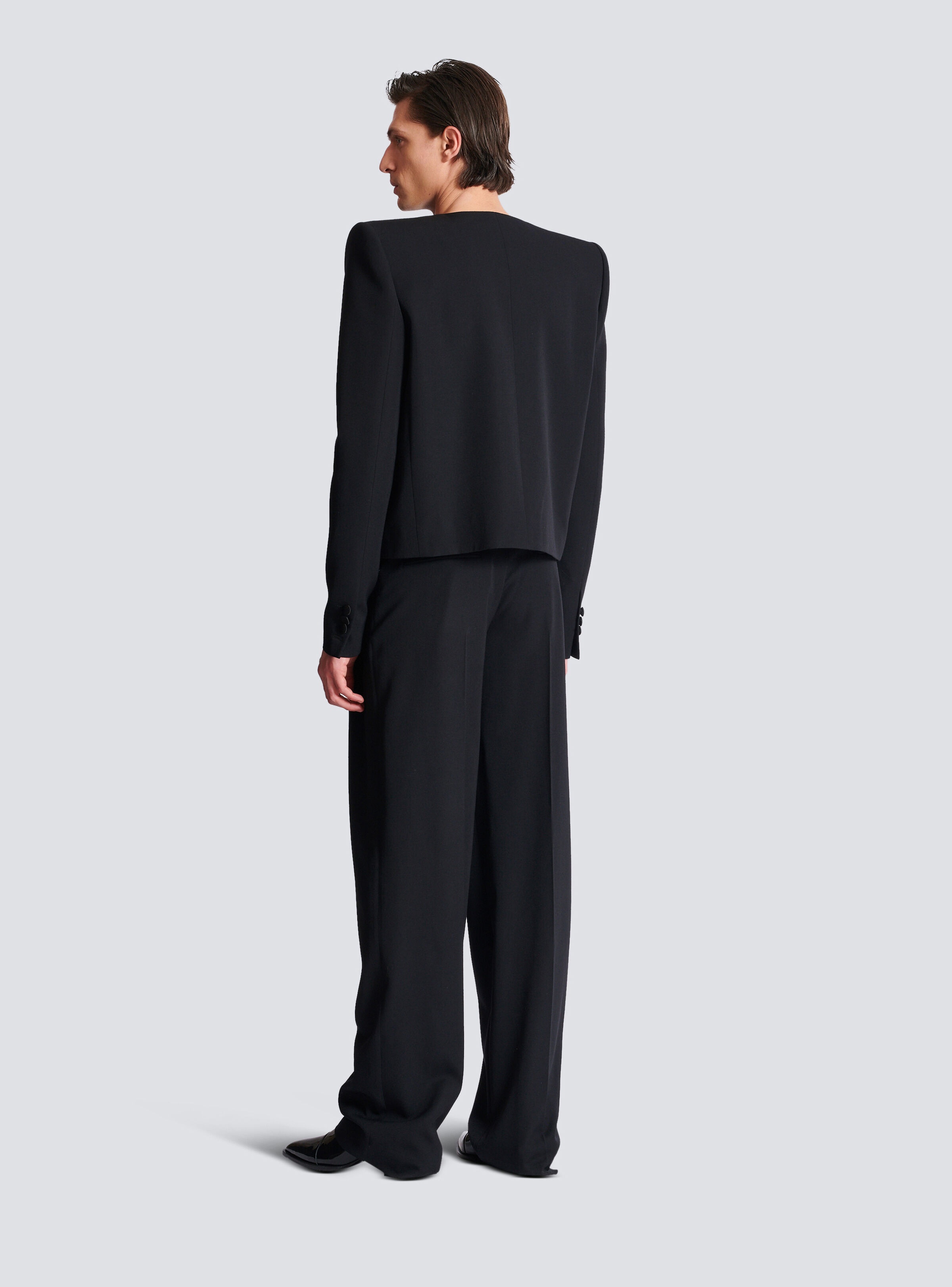 Cropped grain de poudre jacket with asymmetrical collar - 4
