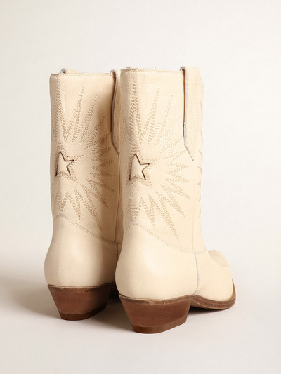 Golden Goose Low Wish Star boots in cream-colored leather with inlay star outlook