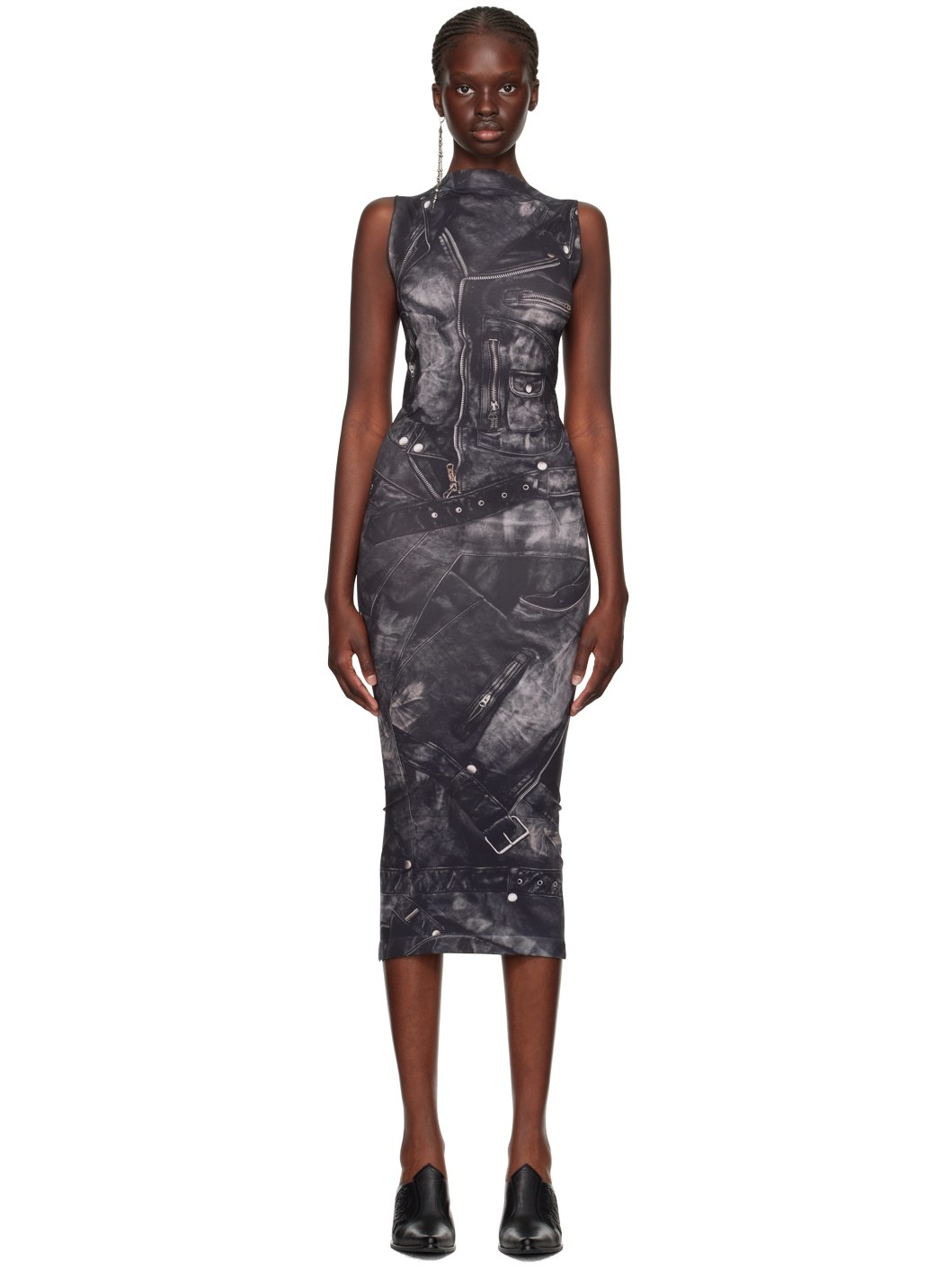 Black Trompe L'œil Midi Dress - 1