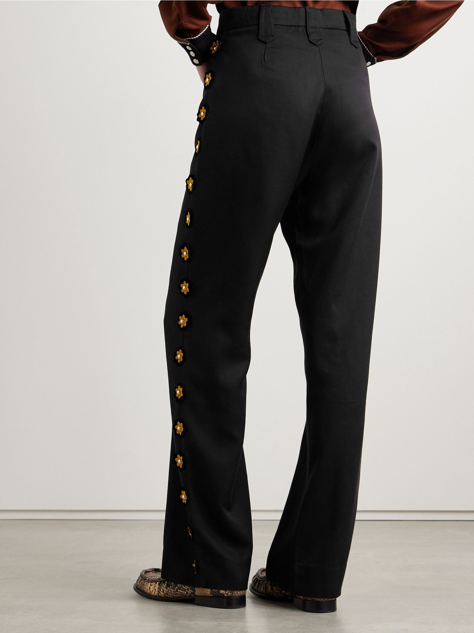 Abilene studded appliquéd twill straight-leg pants Black - 3