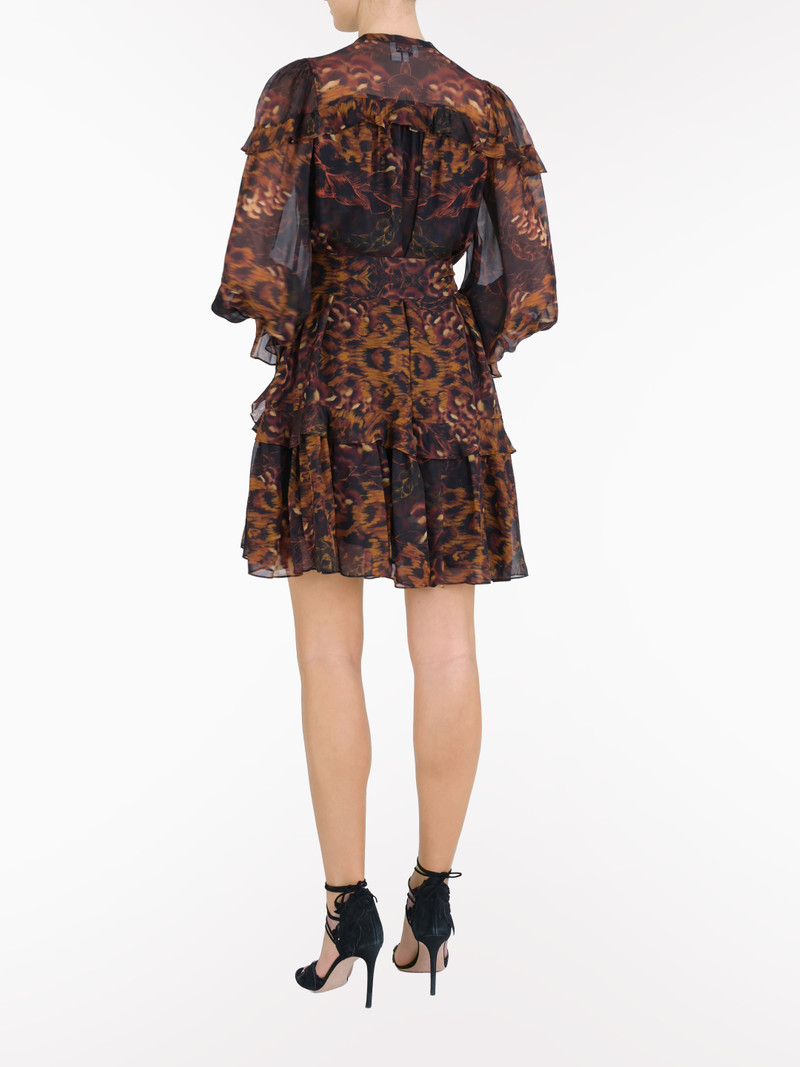 Marchesa BRAIDED LEOPARD FLOUNCED SILK CHIFFON MINI DRESS outlook
