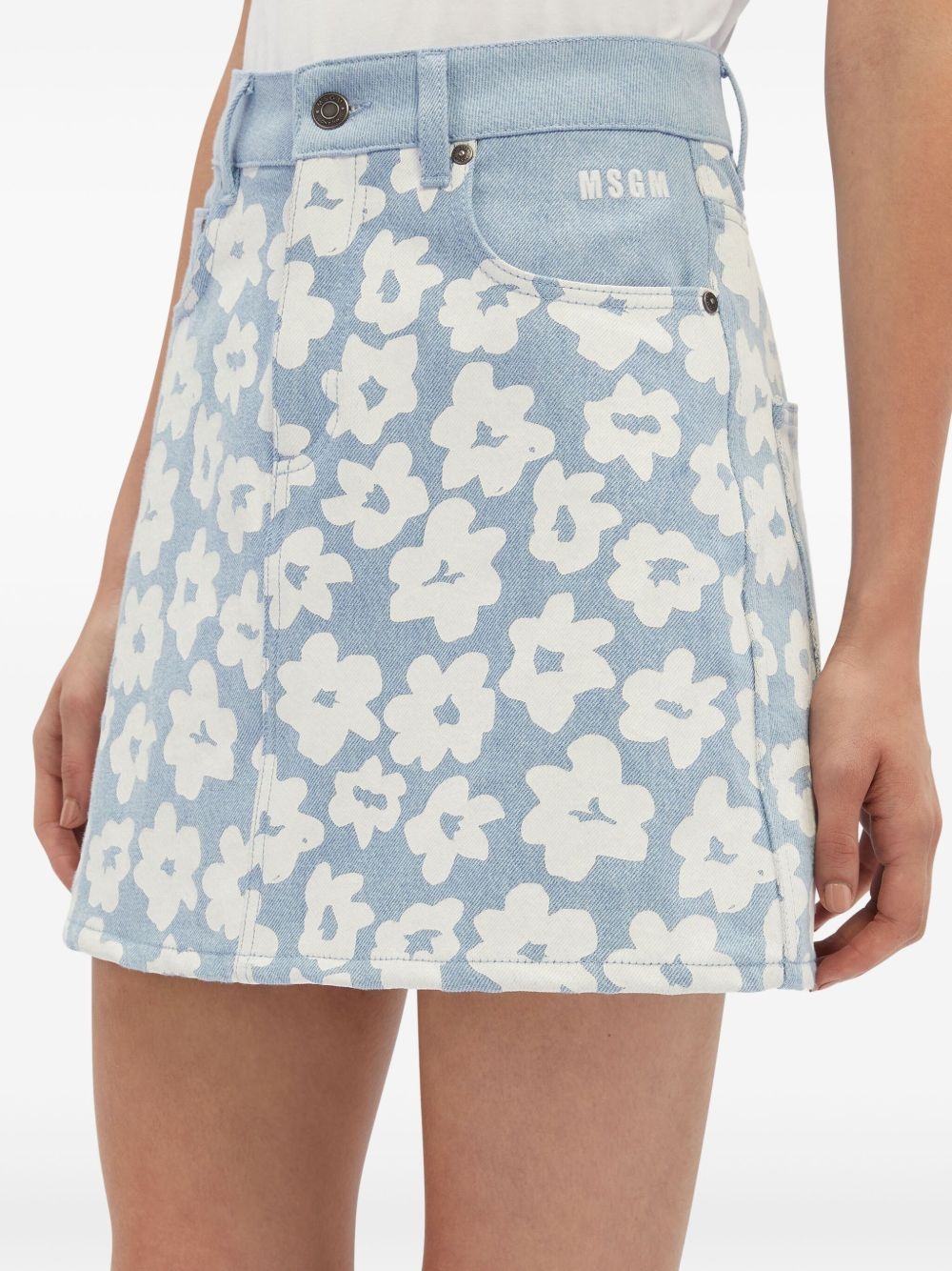 floral-print denim skirt - 5