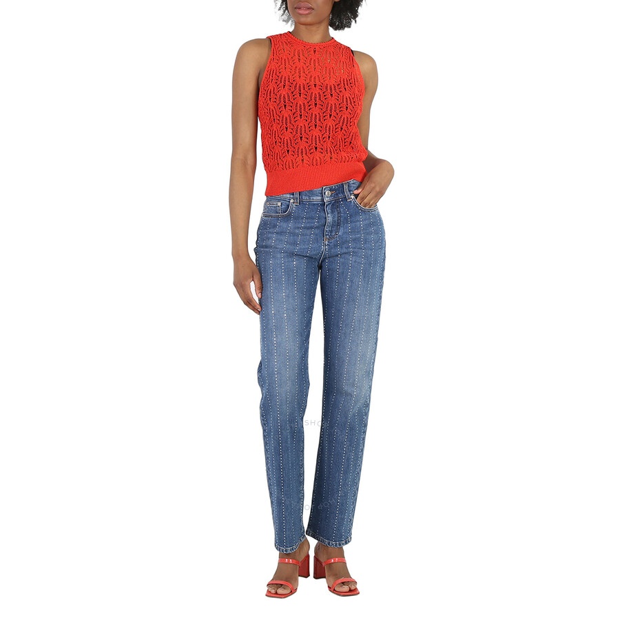 Stella Mccartney Ladies Bright Red Pointelle Stitch Top - 6