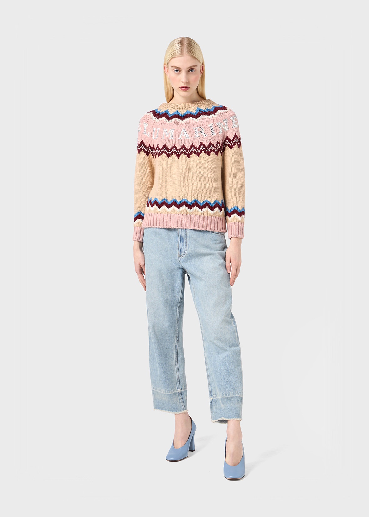JACQUARD WOOL SWEATER WITH RHINESTONE LOGO - 2