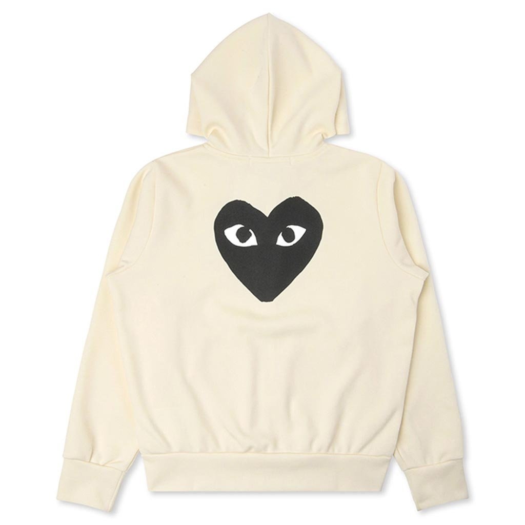 WOMEN'S BIG BLACK HEART HOODED SWEATSHIRT - IVORY - 2