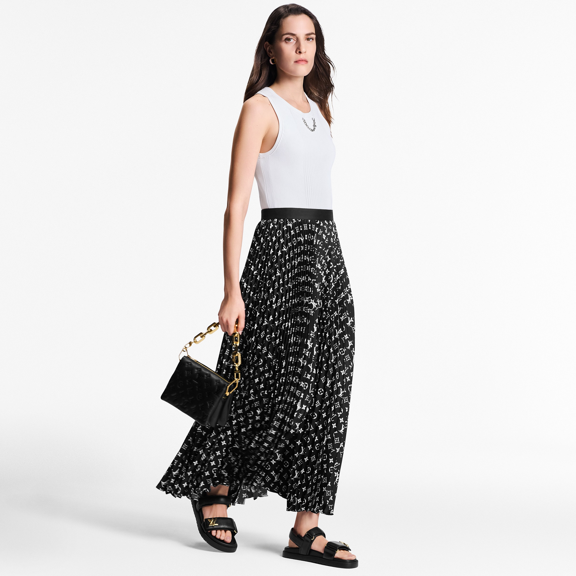 Stripe Accent Monogram Pleated Skirt - 4