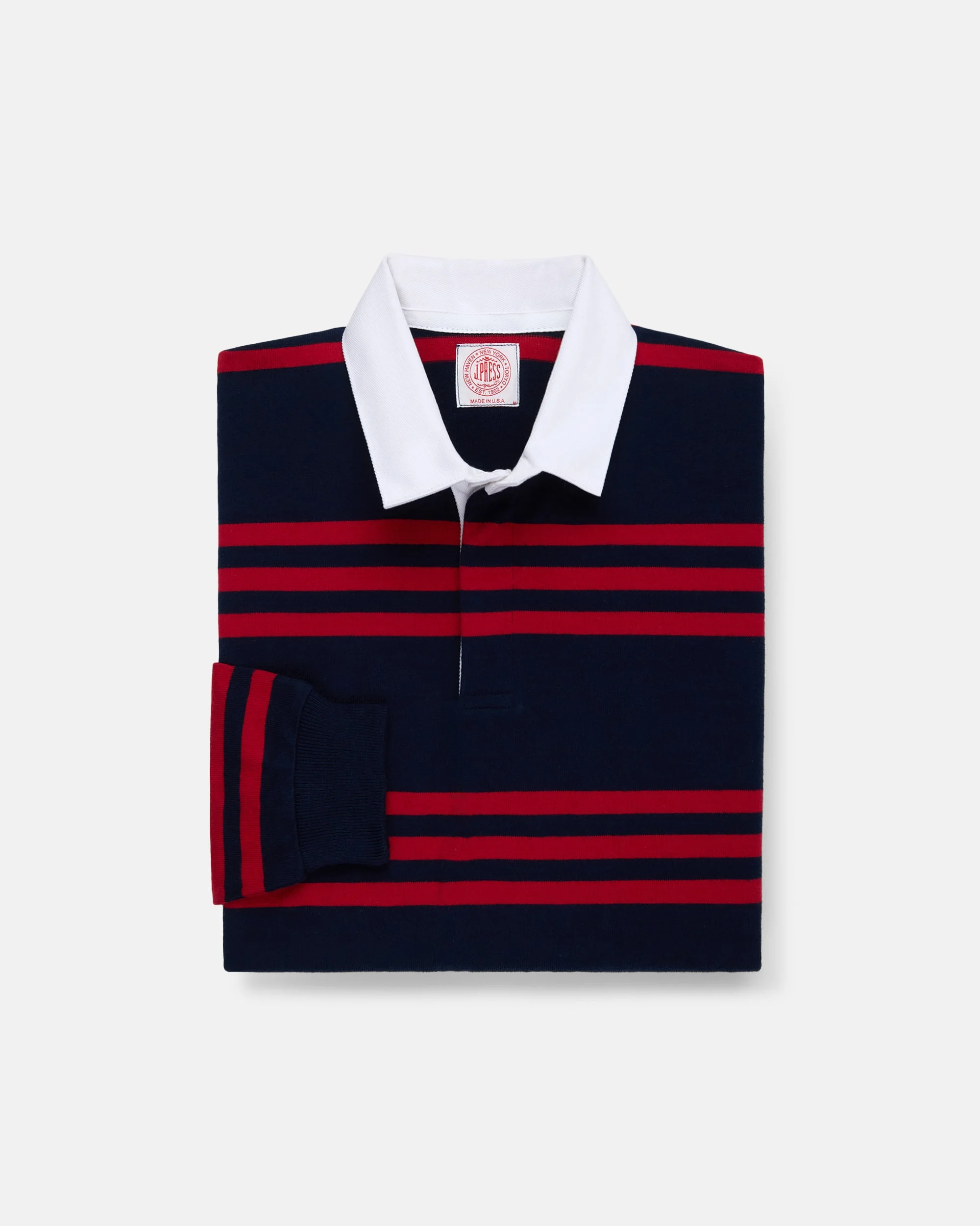 MADE-IN-USA NAVY & RED TRIPLE STRIPE COTTON RUGBY - 1