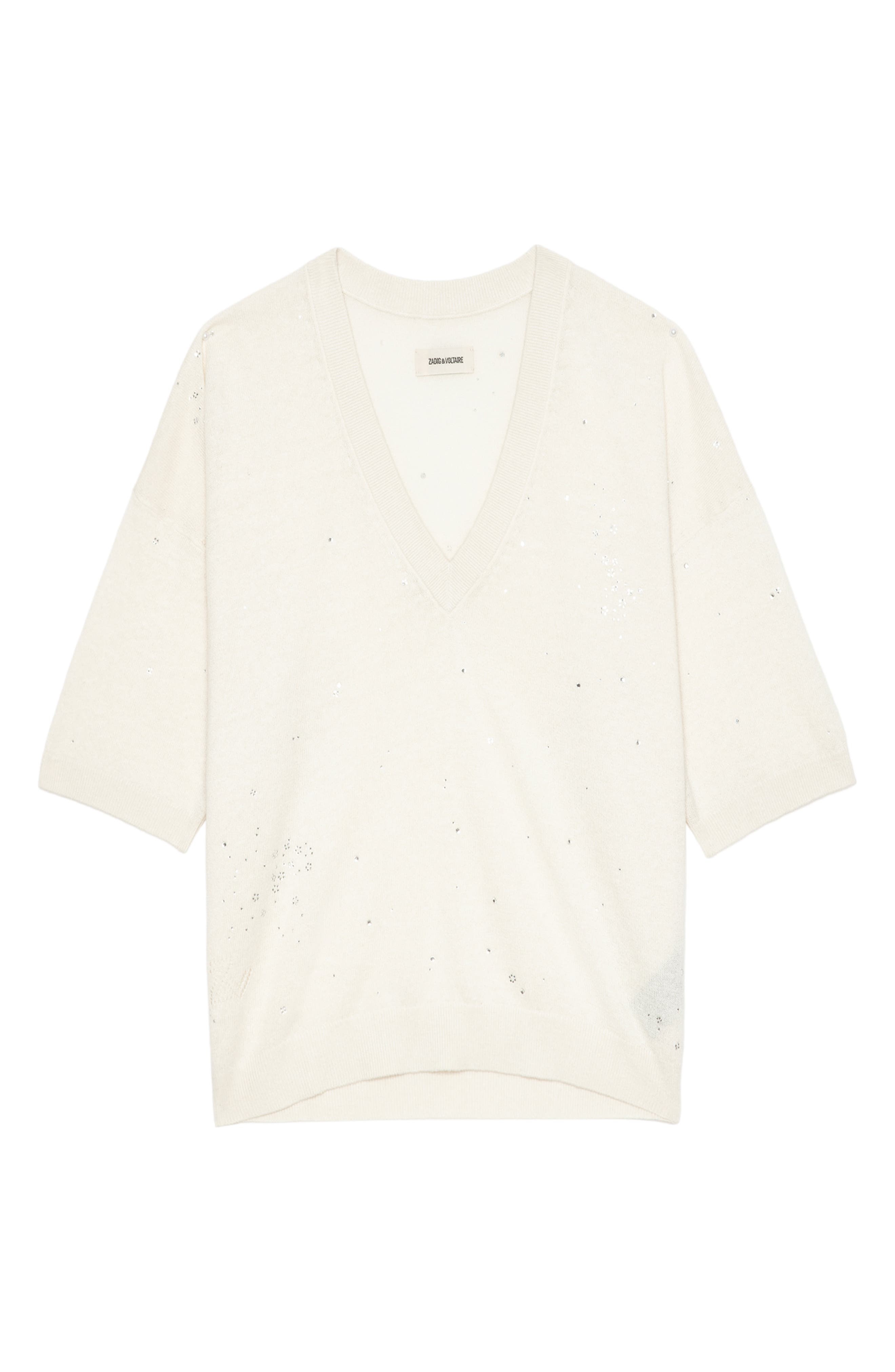 Zadig & Voltaire Wully Lico Embellished Linen Blend V-Neck Sweater in Ecru at Nordstrom - 5