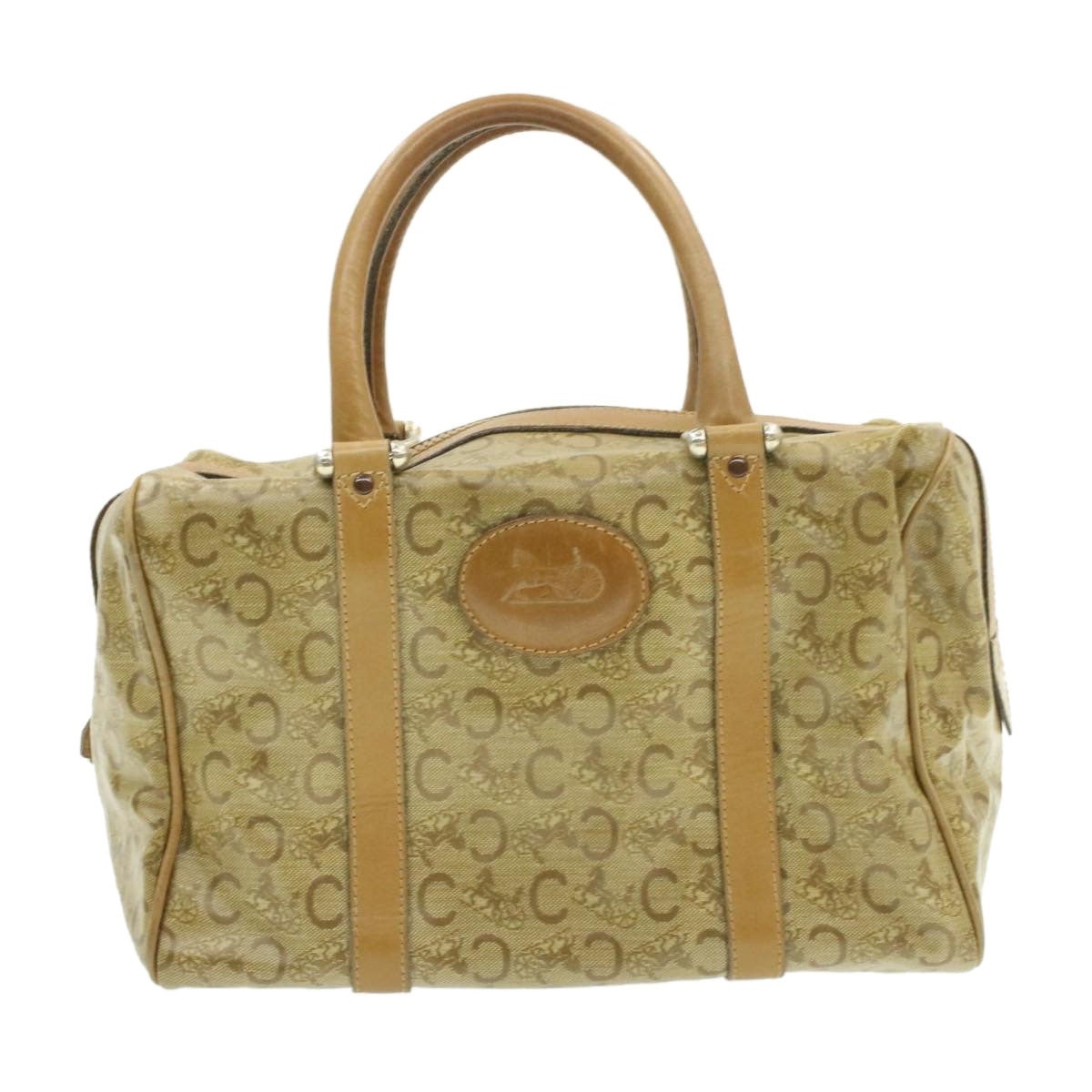 CELINE C Macadam Horse Carriage Hand Bag Pvc Leather Beige - 2