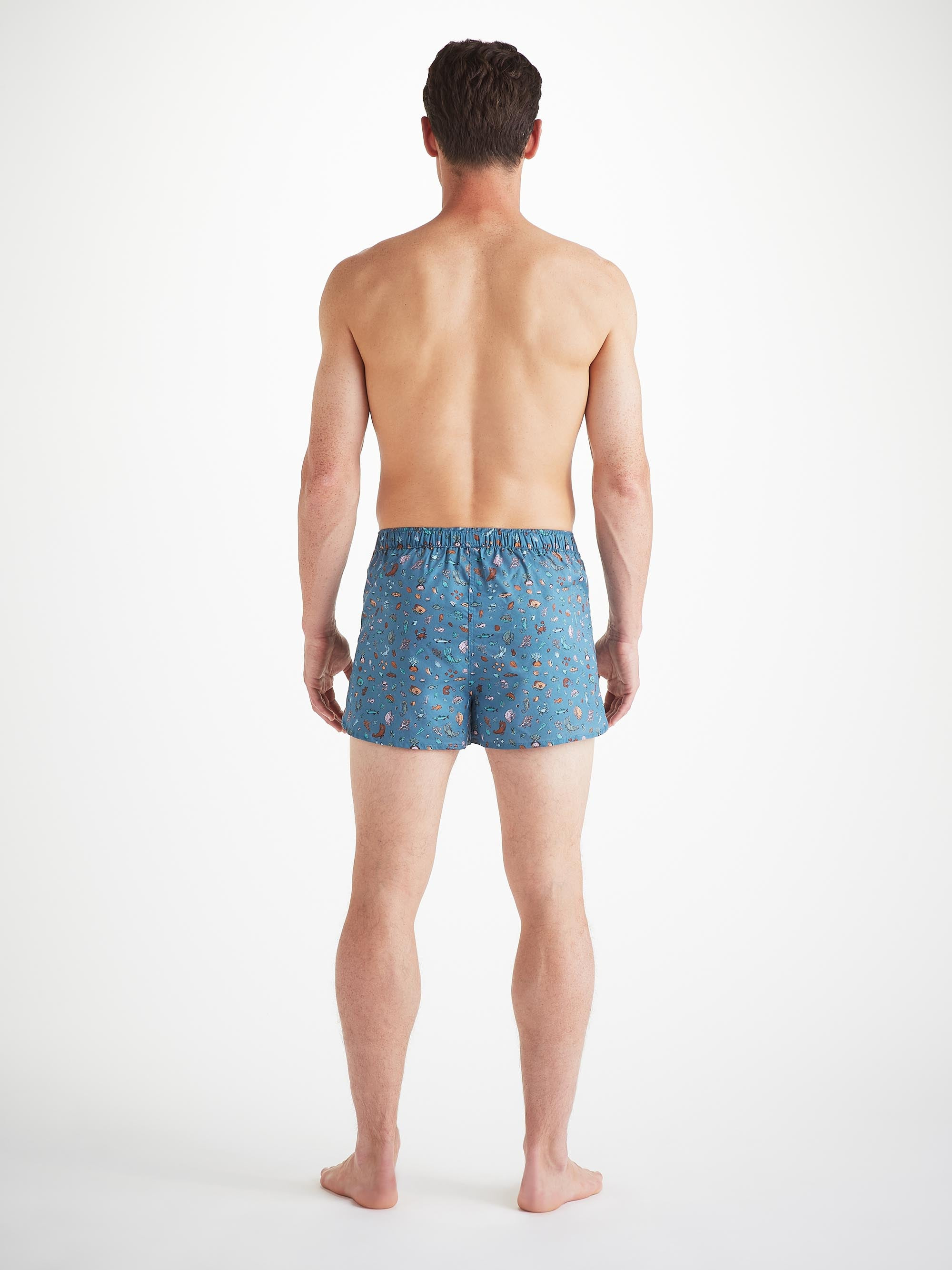 Men's Modern Fit Boxers Cotton Batiste Blue Sea Friends Print - 4