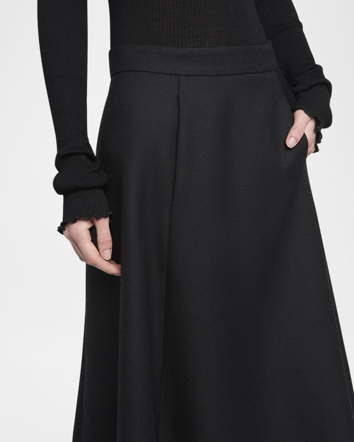 Circle-Cut Wool Midi Skirt - 5