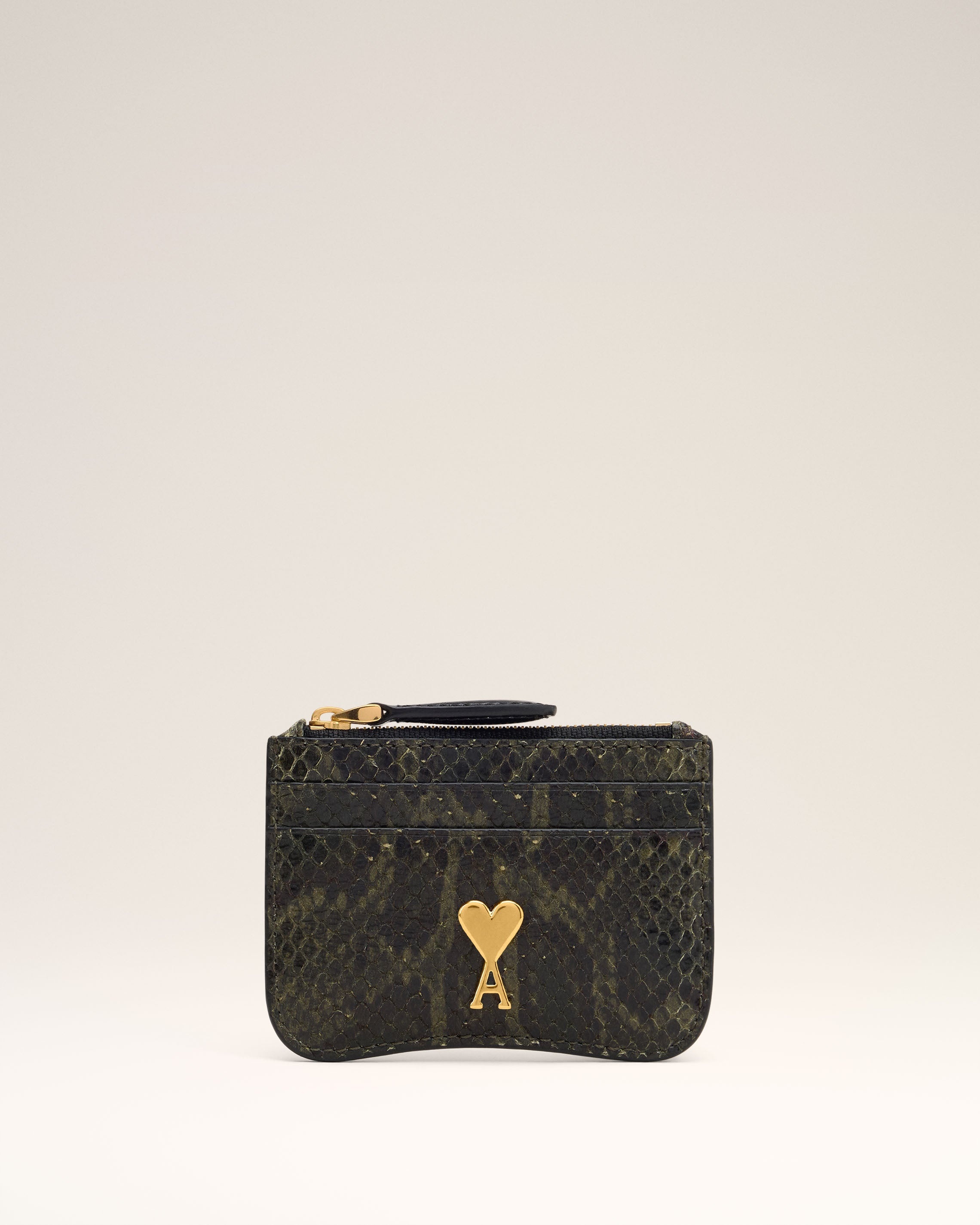 GREEN LEATHER ZIPPED CARD HOLDER - 1