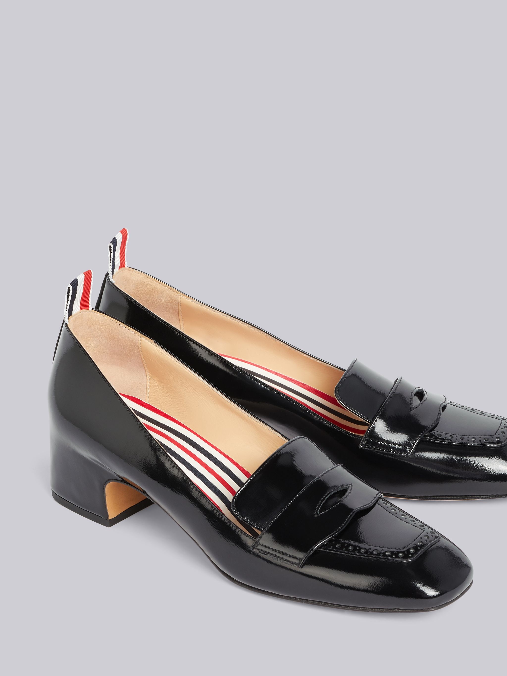 Black Calfskin Penny Loafer Block Heel - 2