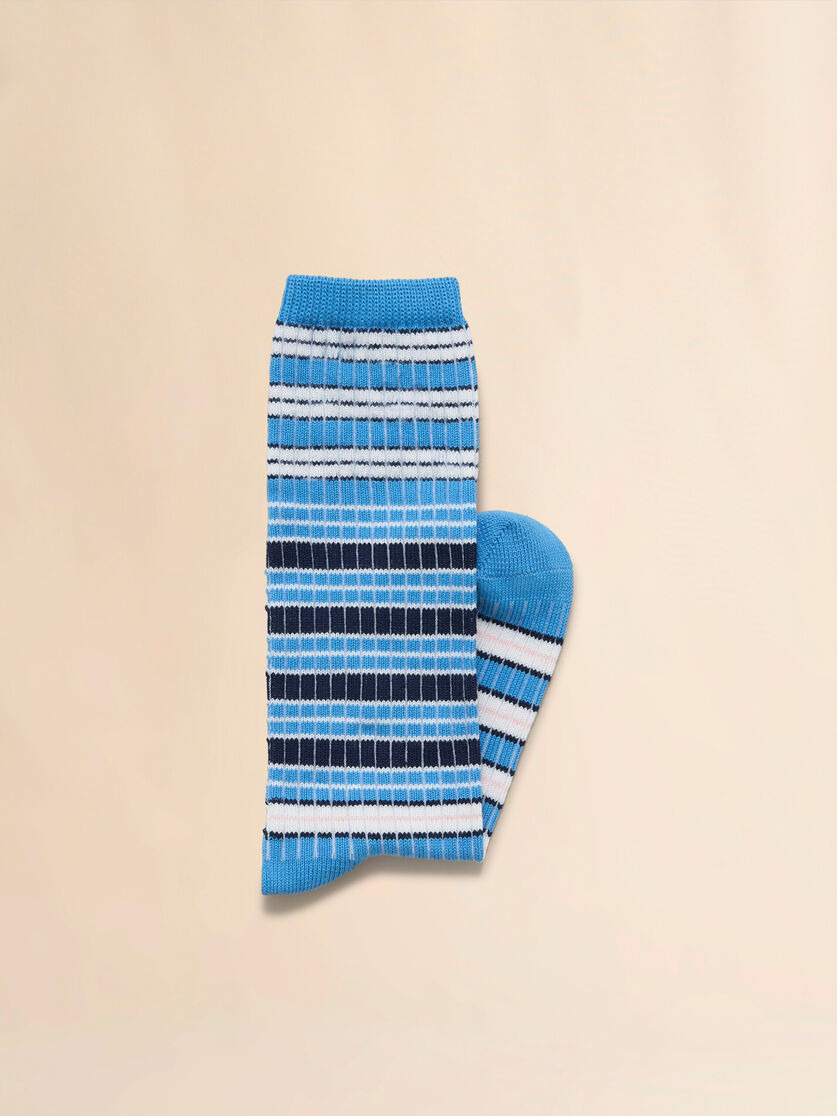LIGHT BLUE STRIPED COTTON SOCKS - 2
