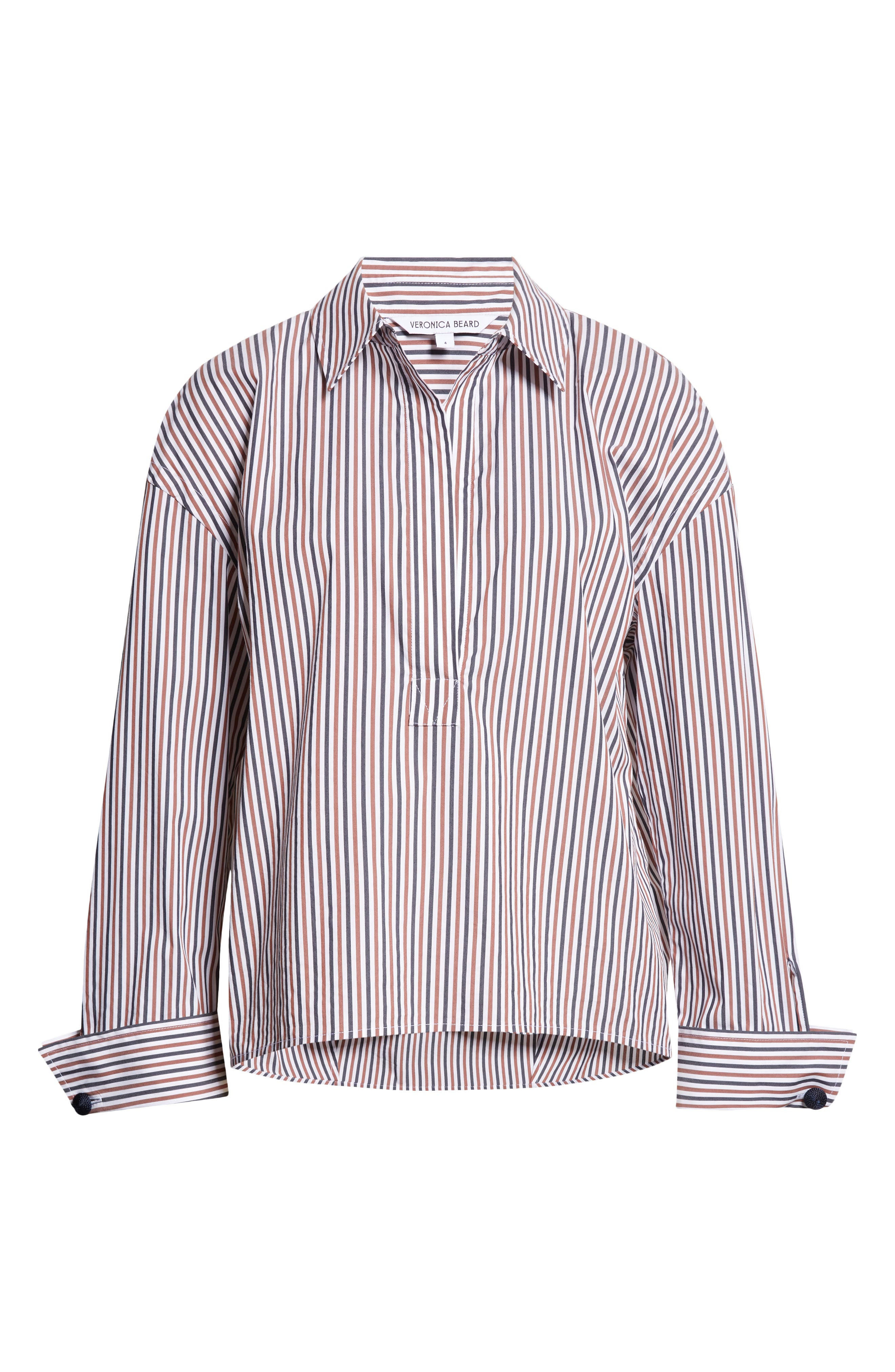 Veronica Beard Draymond Stripe Stretch Cotton Blend Shirt in Navy Brandy Multi at Nordstrom - 6