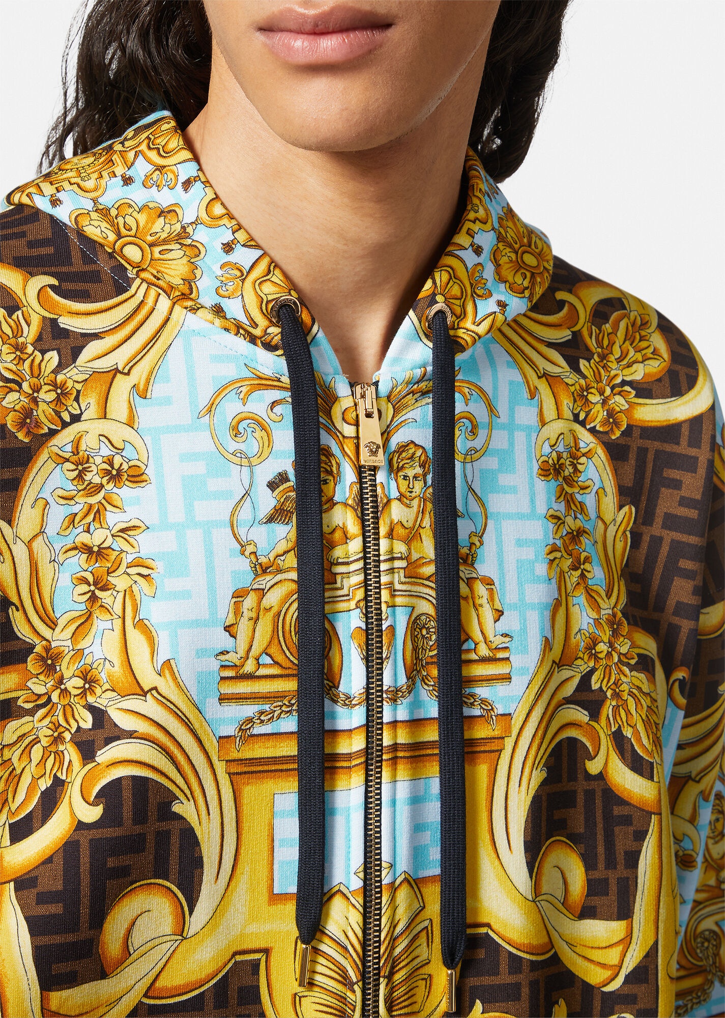 VERSACE Fendace Gold Baroque Zip Hoodie | REVERSIBLE