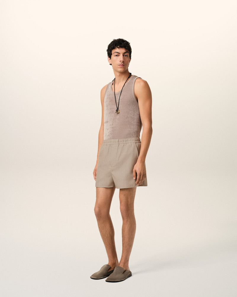 BEIGE WOOL ELASTICATED SHORT 6