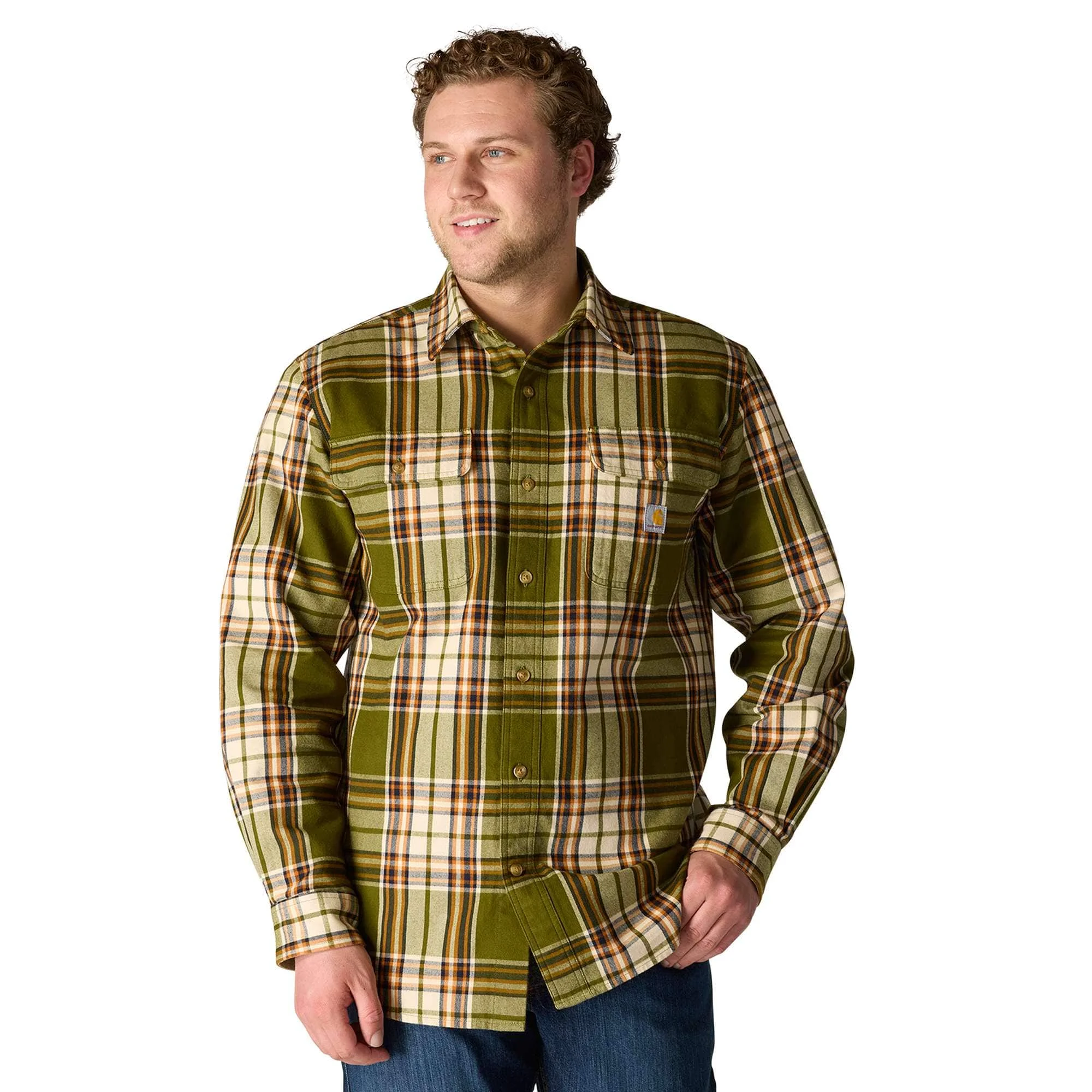 Loose Fit Heavyweight Flannel Long-Sleeve Plaid Shirt - 1