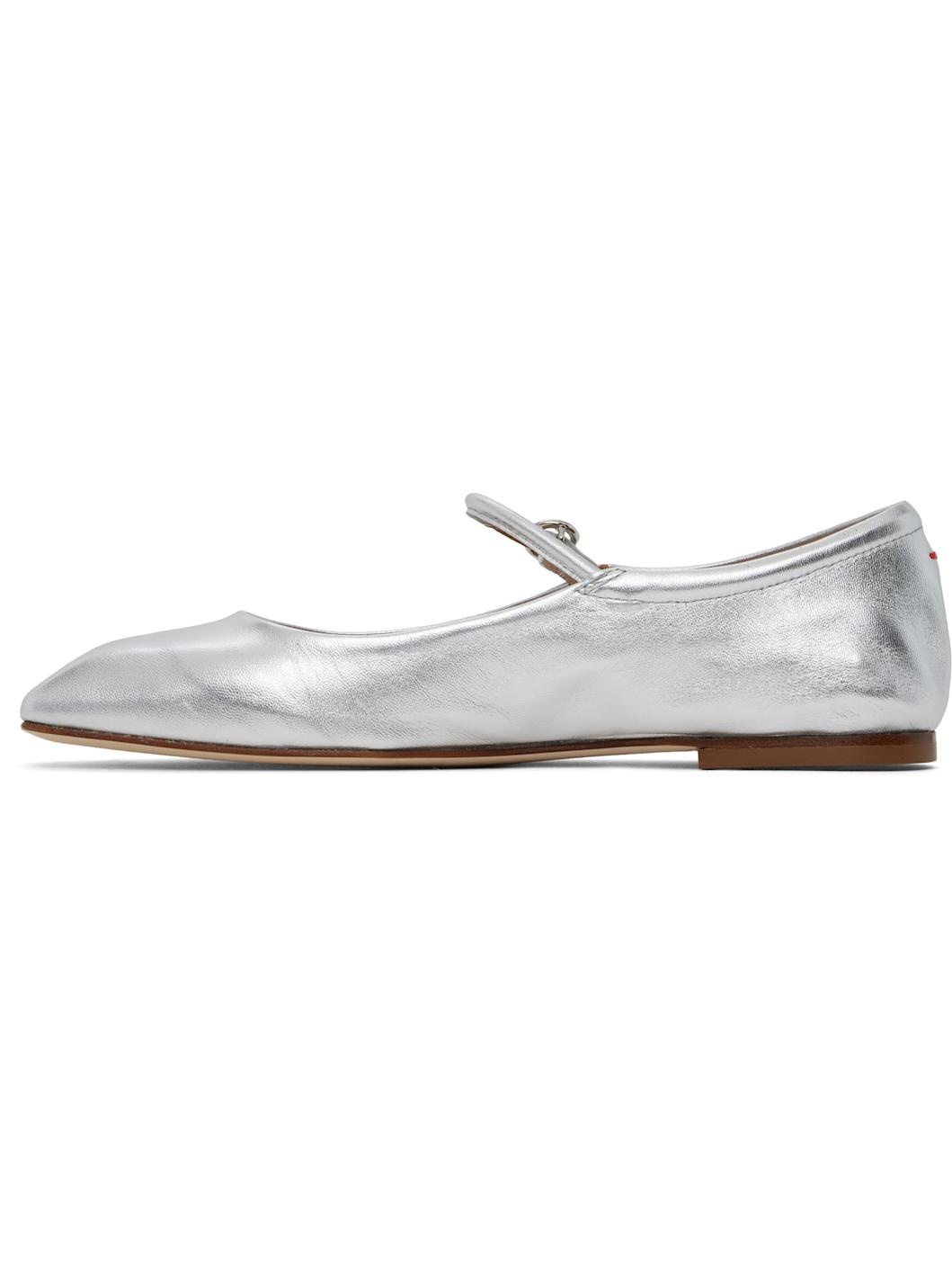 Silver Uma Leather Mary-Jane Ballerina Flats - 3