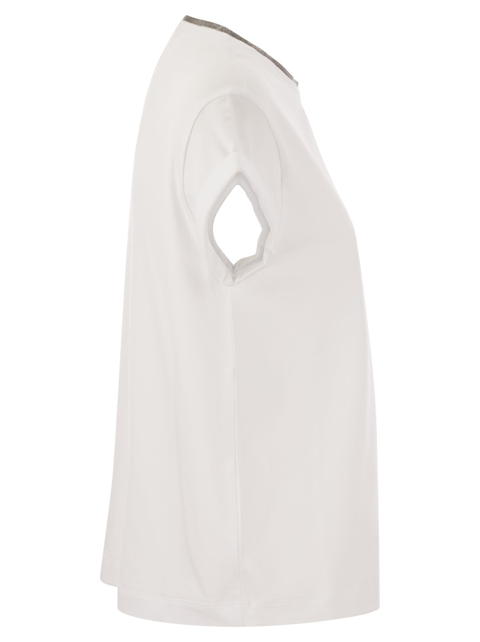Brunello Cucinelli Women Stretch Cotton Jersey T-Shirt With Precious Faux-Layering - 3