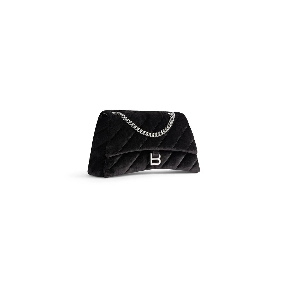 Women's Crush Medium Chain Bag Quilted Velvet Jersey in Black - 2