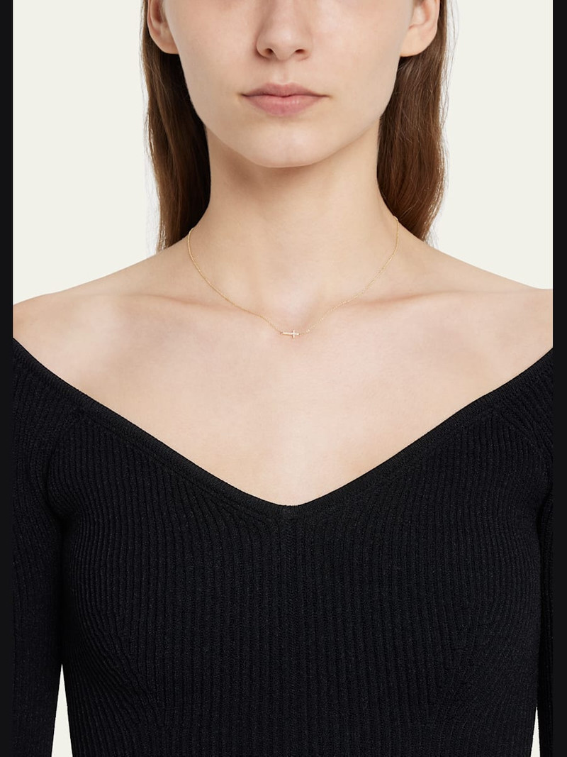 SYDNEY EVAN Small Gold Pave Diamond Cross Necklace outlook