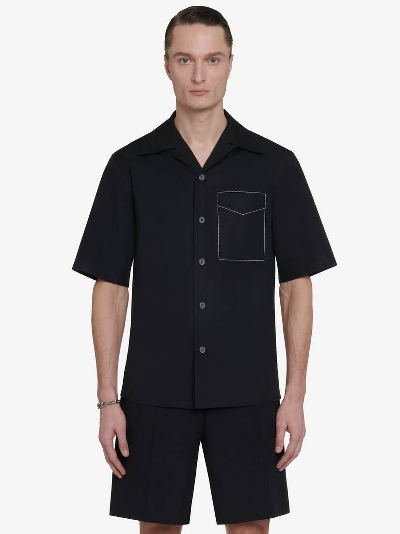 Men's Contrast Stitch Hawaiian Shirt in Black 1