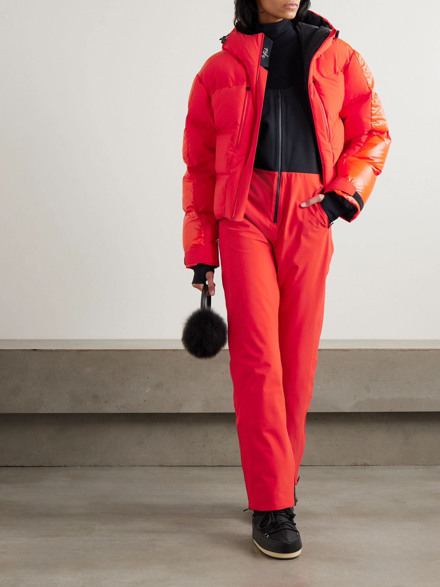 Super Nuke hooded quilted paneled down ski jacket Red - 2