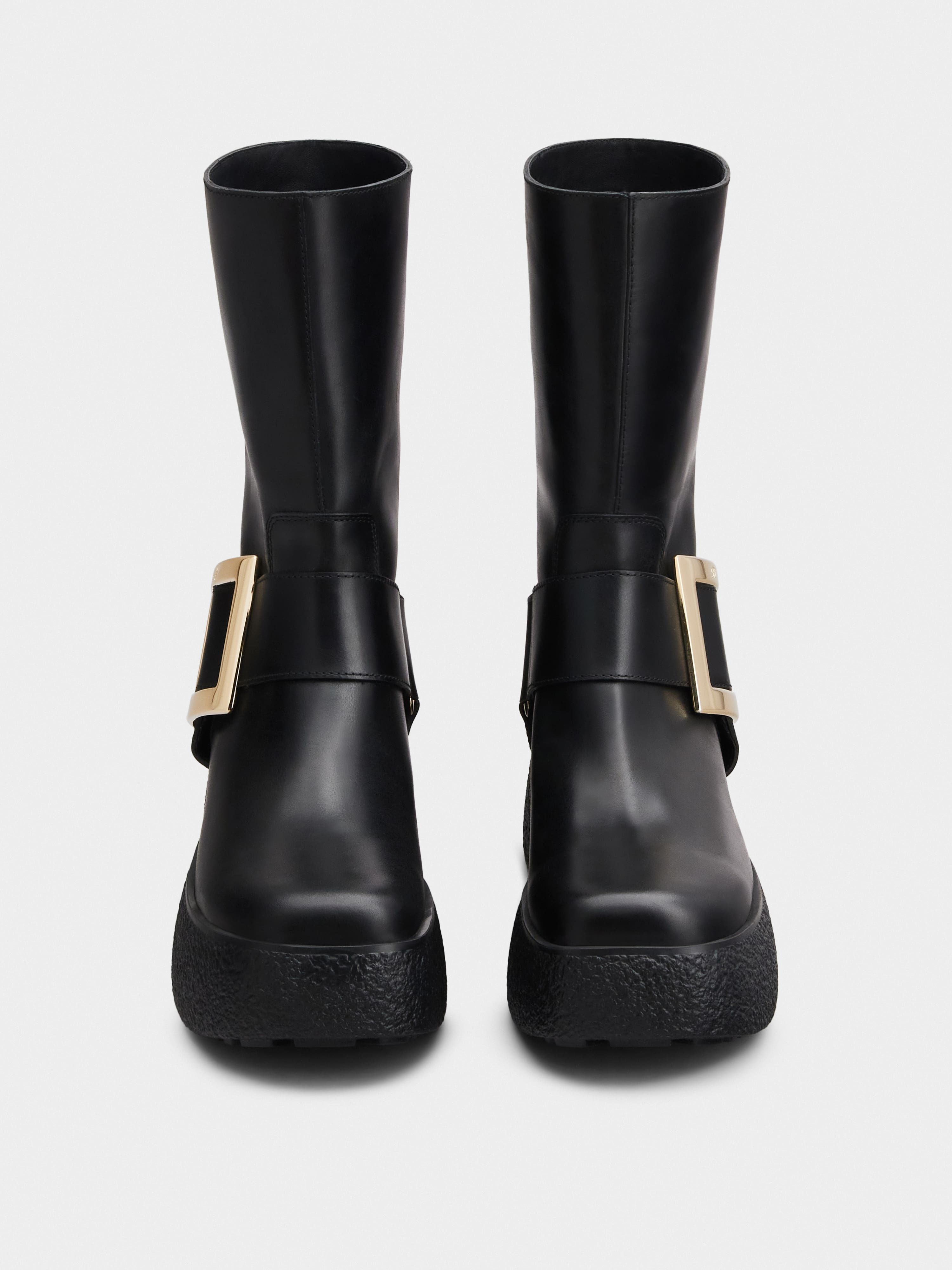 Viv' Rangers Platform Metal Buckle Biker Boots in Leather - 7