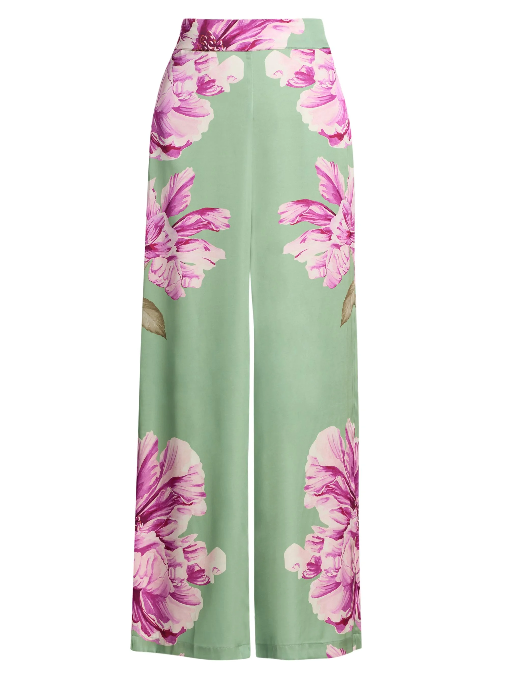 Women's Izzie Floral Satin High-Rise Wide-Leg Pants - Large Flora - 1