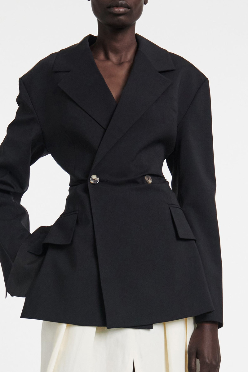 DOUBLE BREASTED JACKET WITH BACK CUTOUT AND TIES BLACK 5