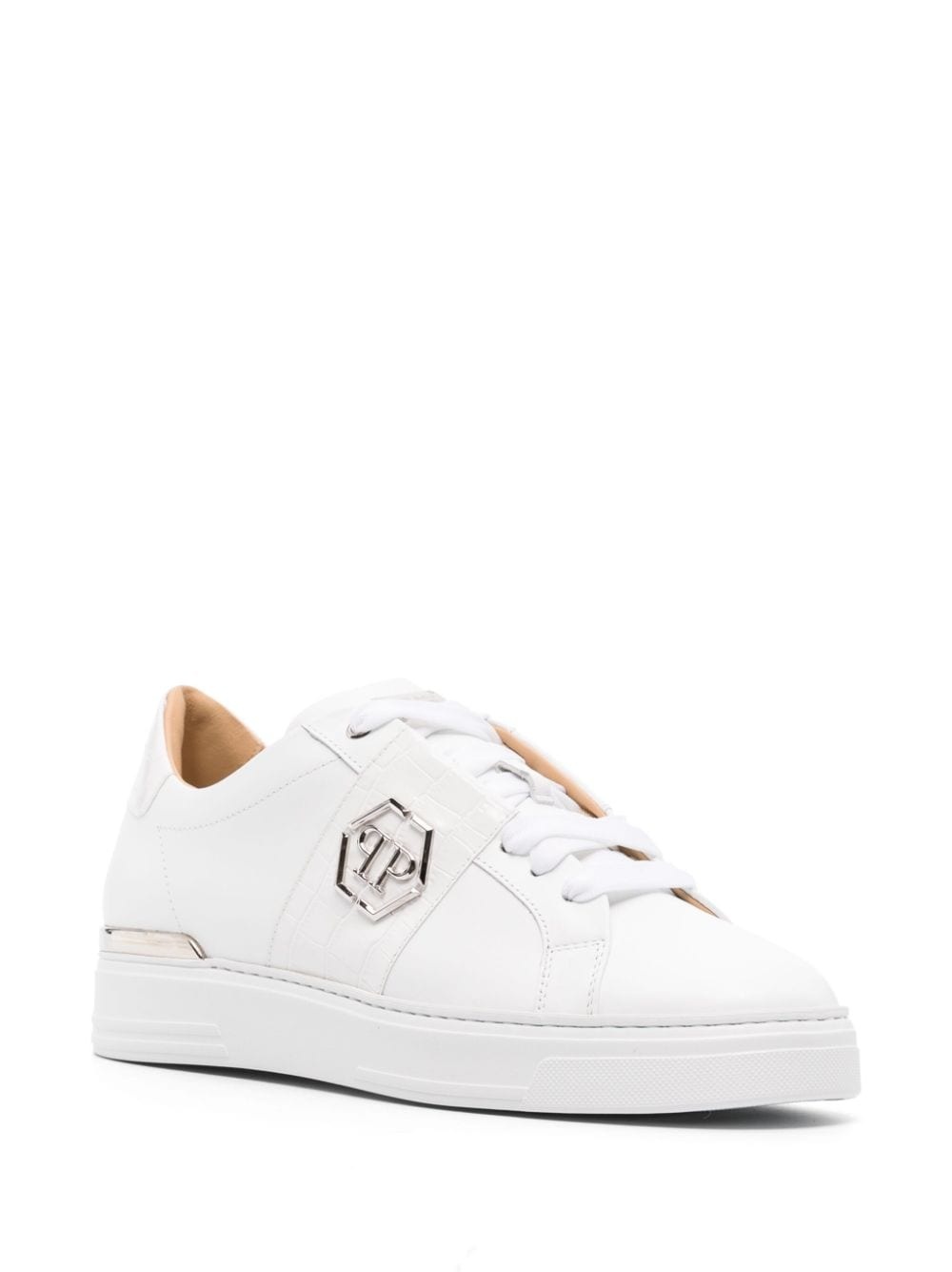 logo-plaque leather sneakers - 2