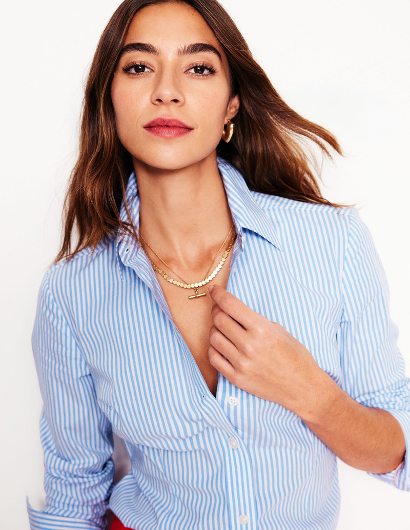 Saskia Stretch Cotton Shirt-Forget Me Not, Ivory Stripe 3