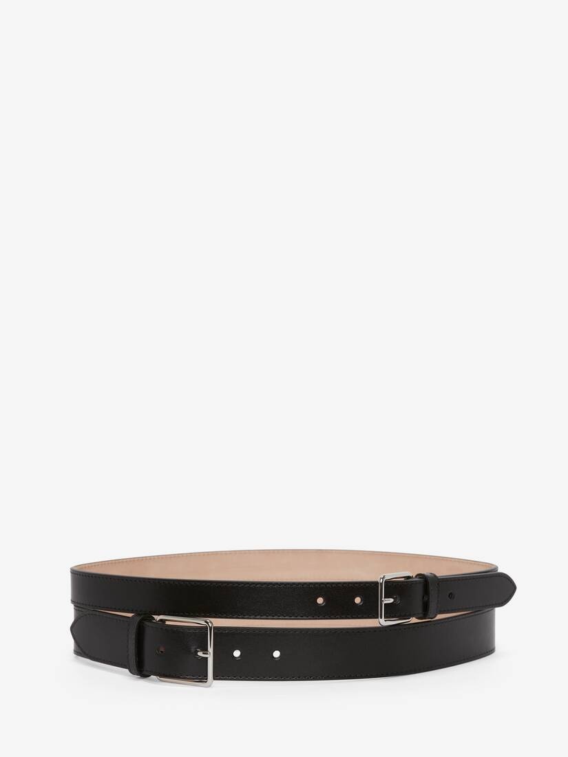 Women's Thin Double Belt in Black - 1