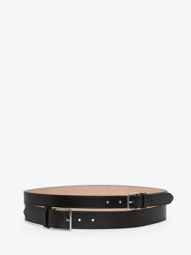 Women's Thin Double Belt in Black - 1
