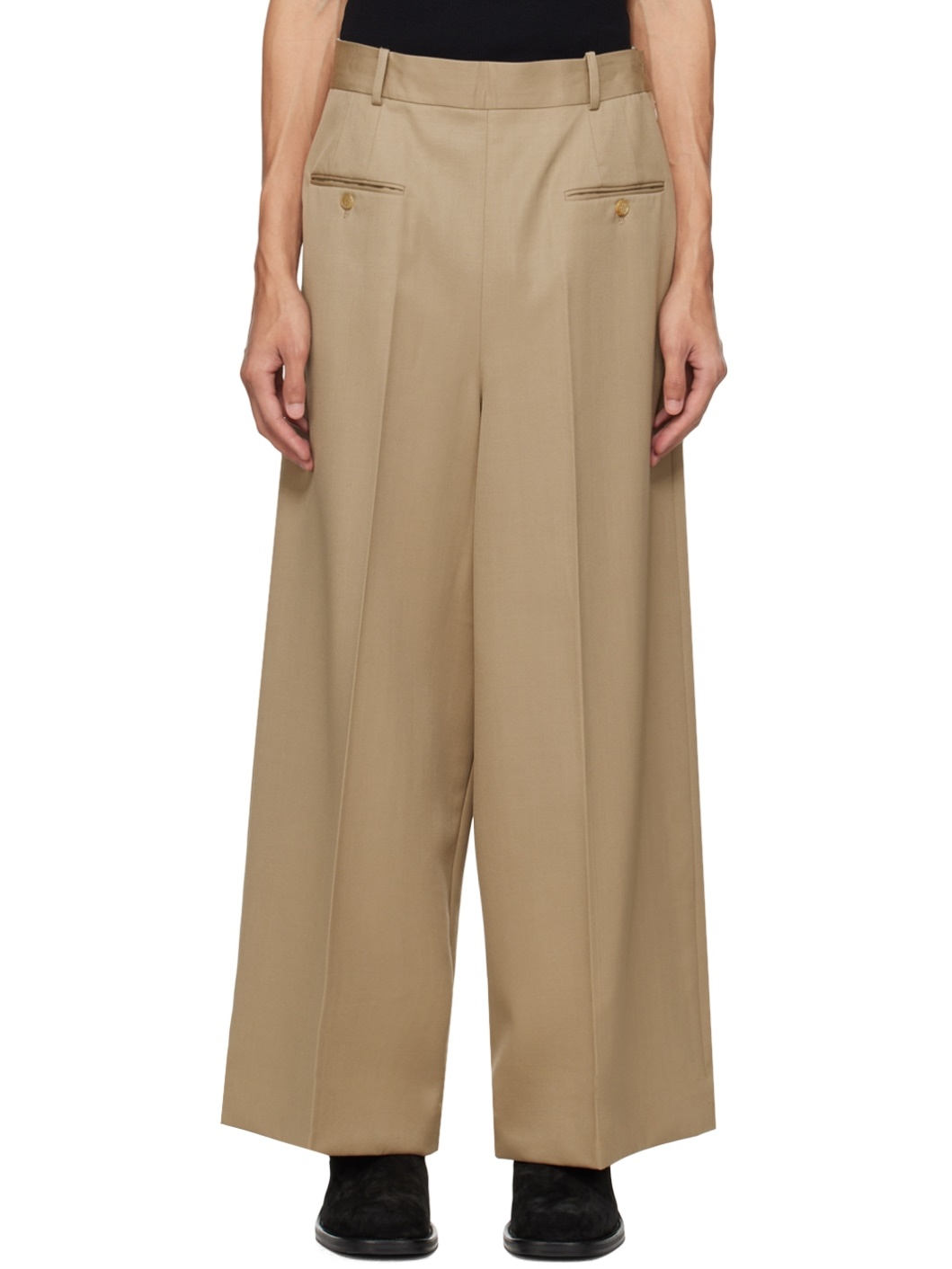 Beige Creased Trousers - 1