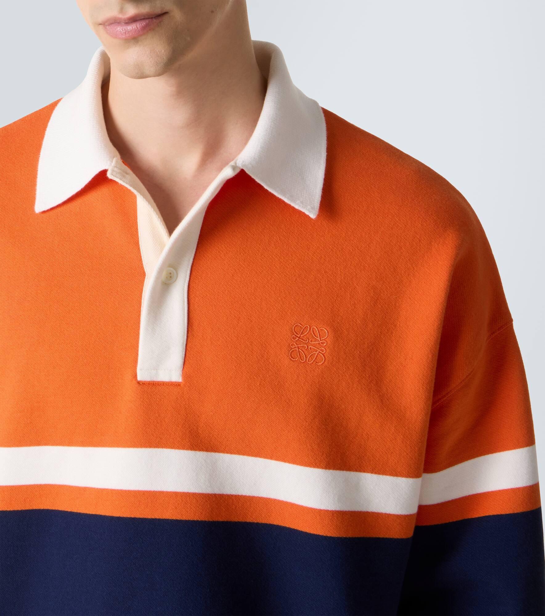 Striped cotton fleece polo sweater - 5