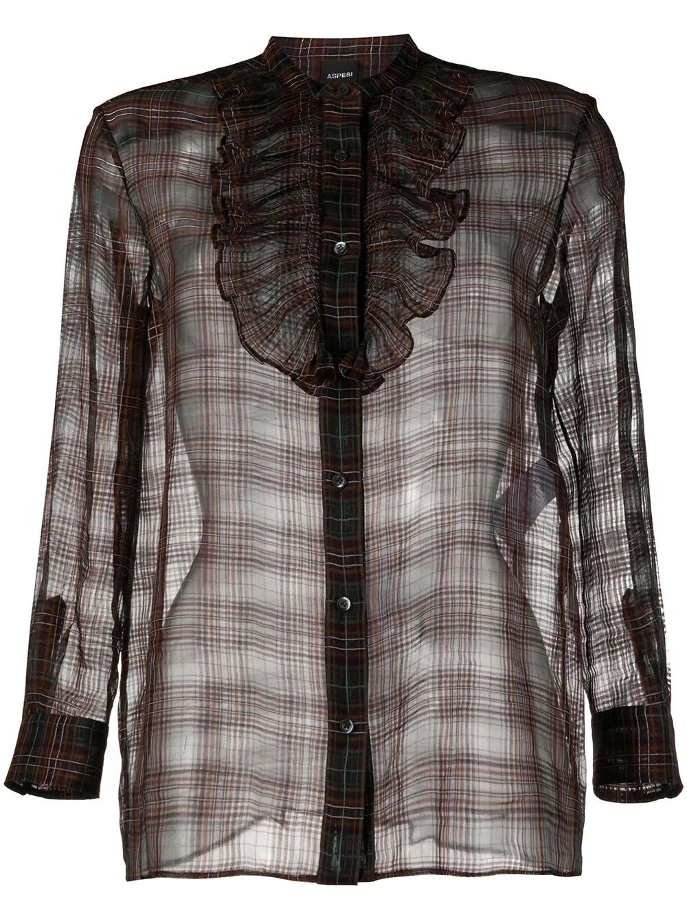 plaid-check ruffled blouse - 1