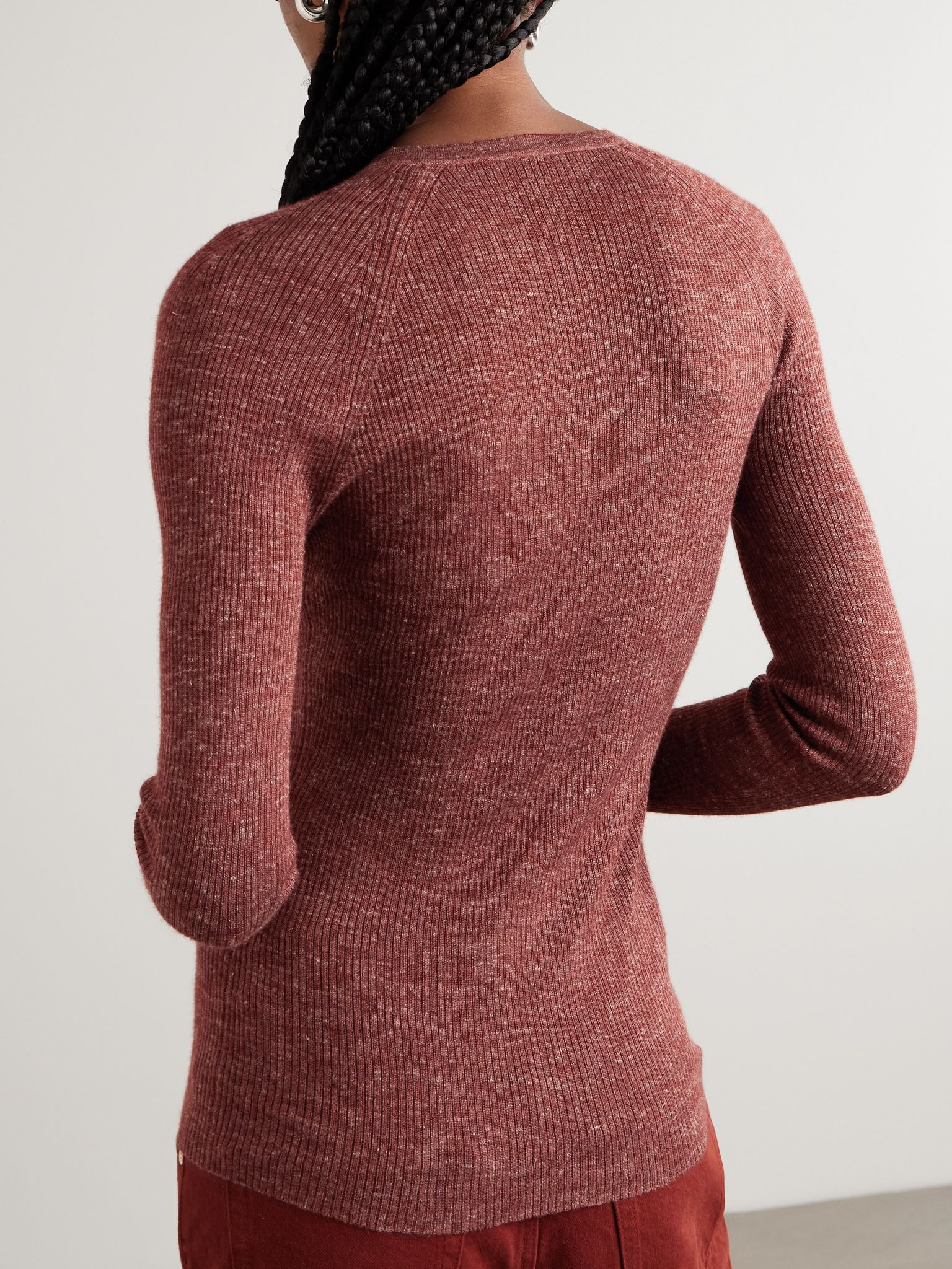 Anges ribbed cashmere, silk and hemp-blend Henley top Burgundy - 4