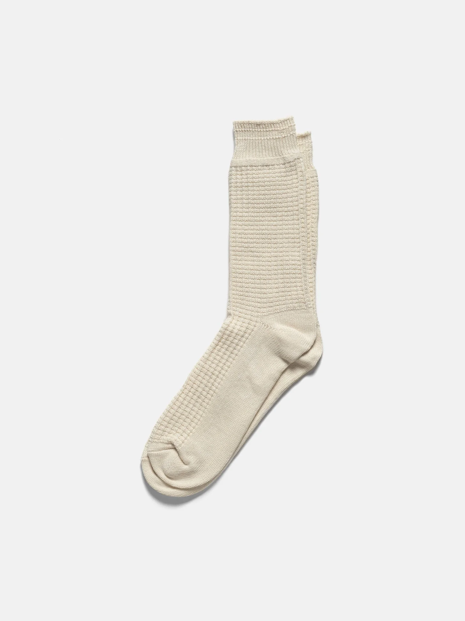 R1110 Cotton Waffle Crew Socks Raw White - 1