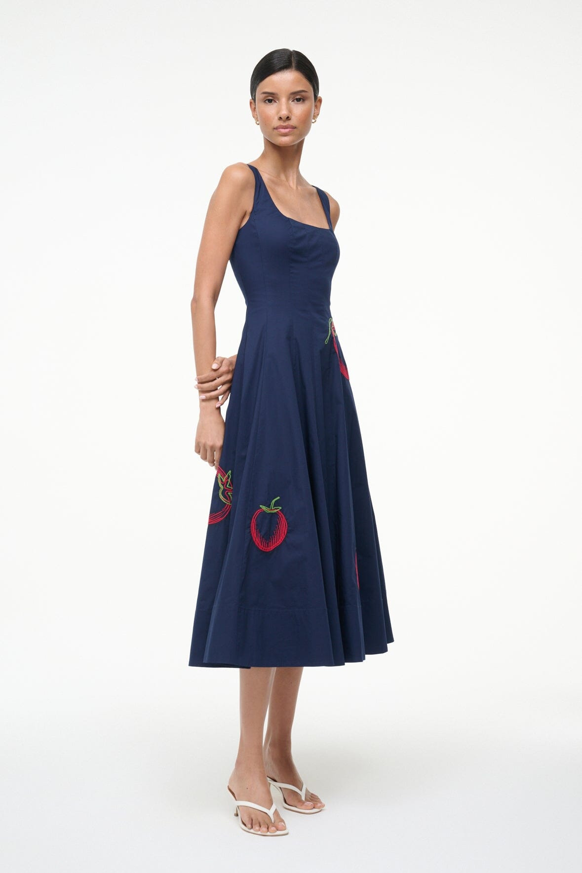 STAUD WELLS DRESS NAVY ROMA - 3