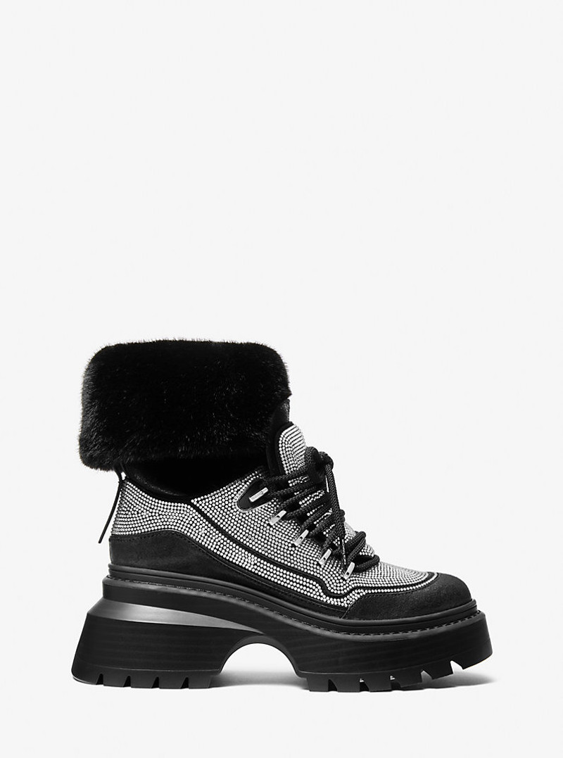 MICHAEL KORS Shiloh Embellished Mixed-Media Boot outlook