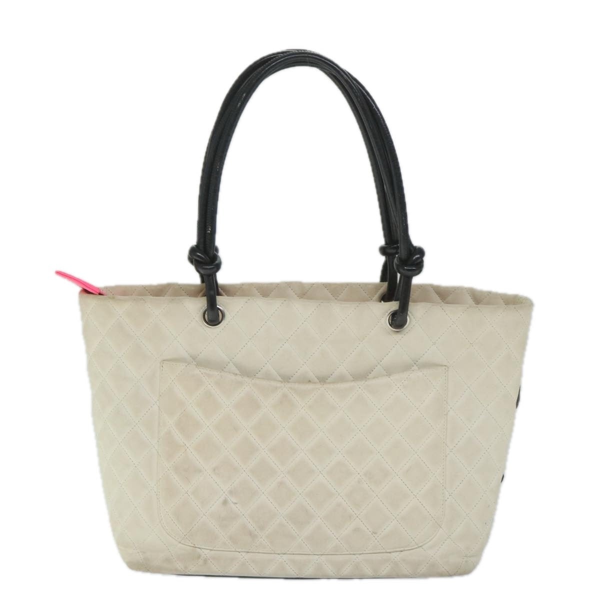 CHANEL Cambon Line Tote Bag Leather White CC - 3
