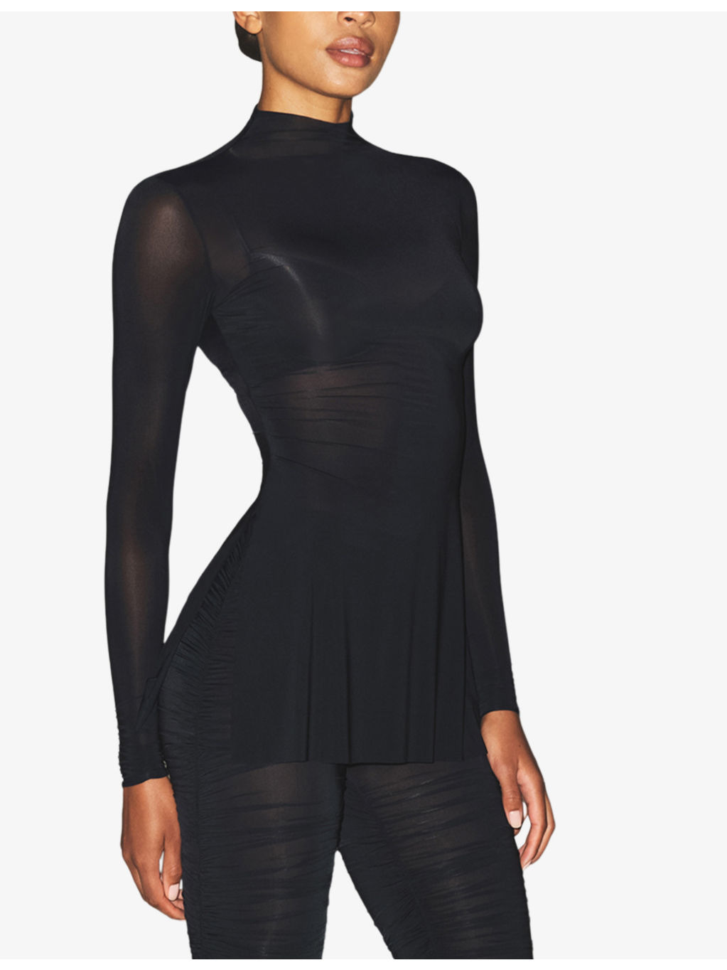Milky Sheer Mock-Neck Jersey Tunic Top - 3