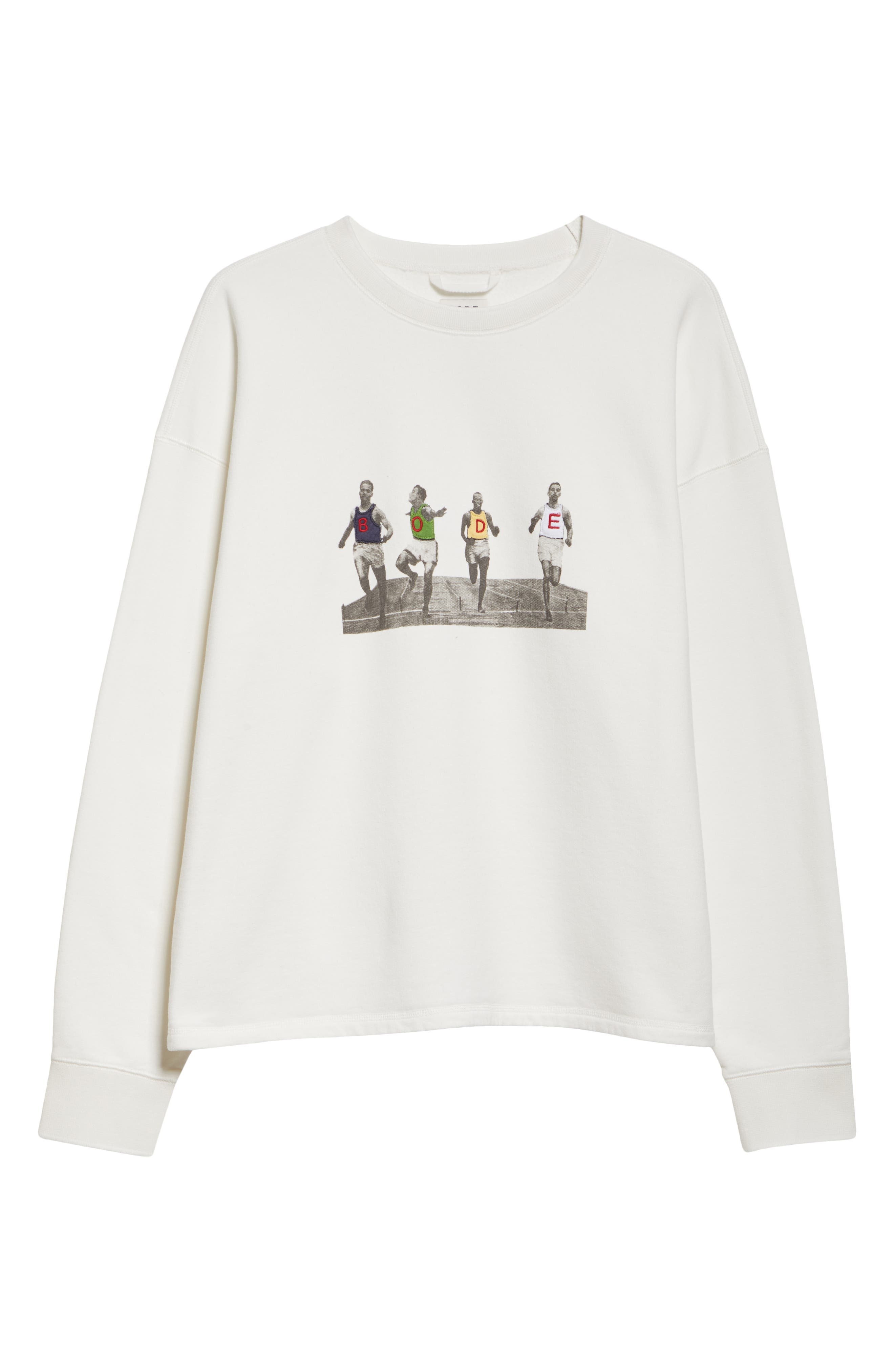 Bode Finish Line Embroidered Fleece Graphic Sweatshirt in Cream at Nordstrom - 5