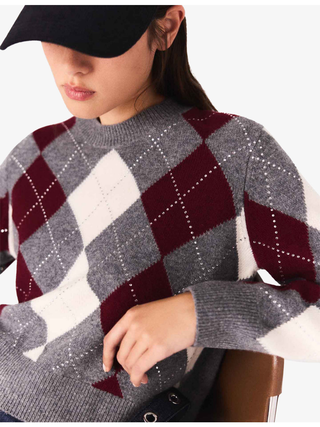 Cropped Long-Sleeve Argyle Wool Jumper - 5