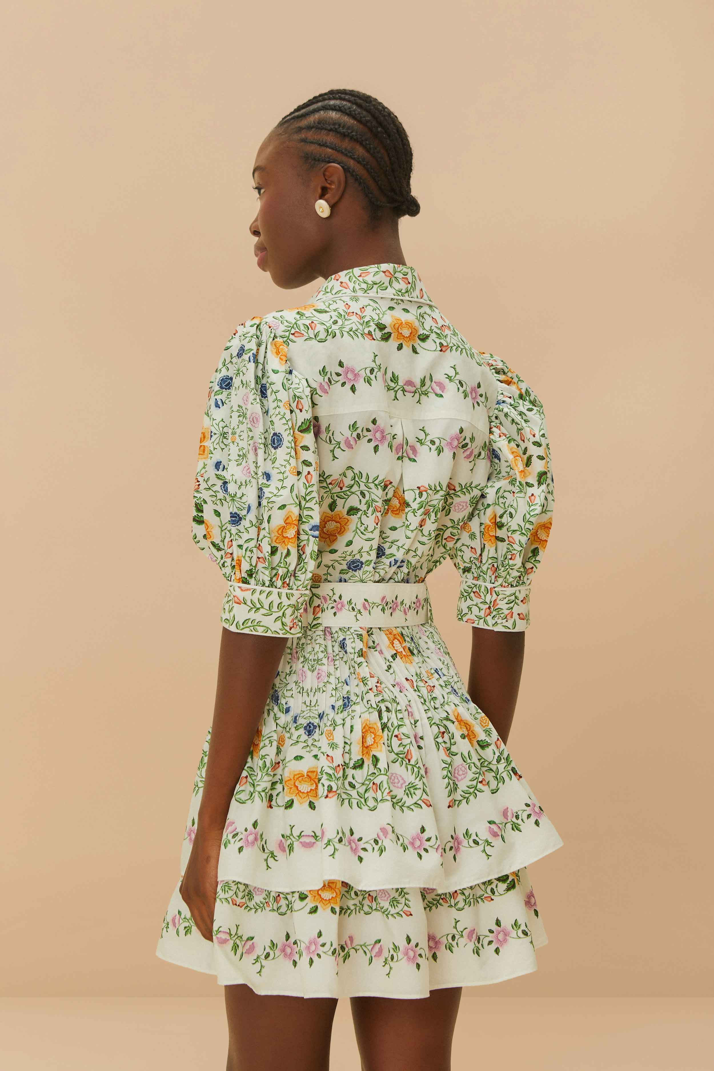 Off-White Folk Floral Short Sleeve Mini Dress - 3