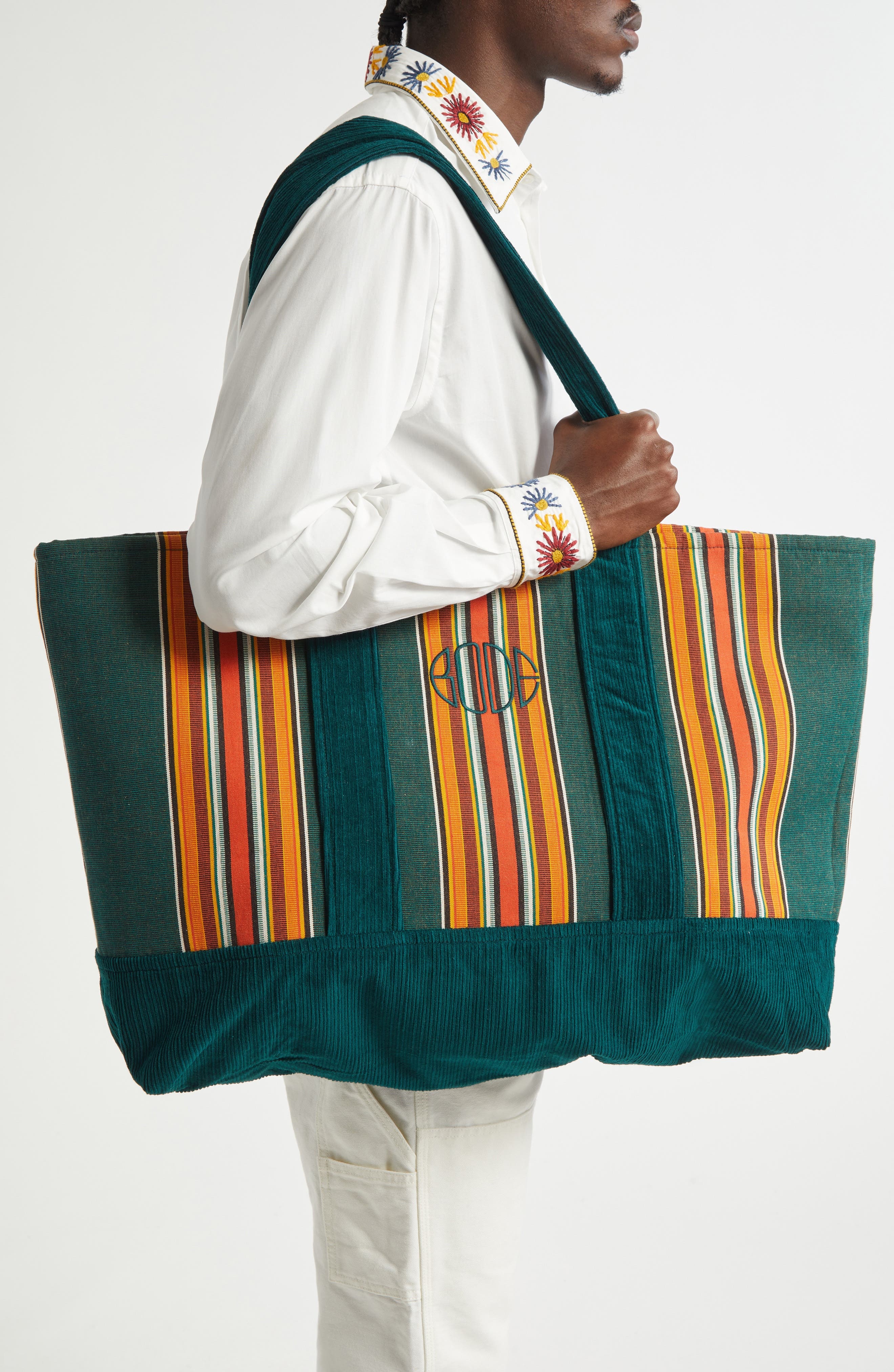 Bode Parakeet Stripe Canvas & Corduroy Tote in Green Multi at Nordstrom - 2