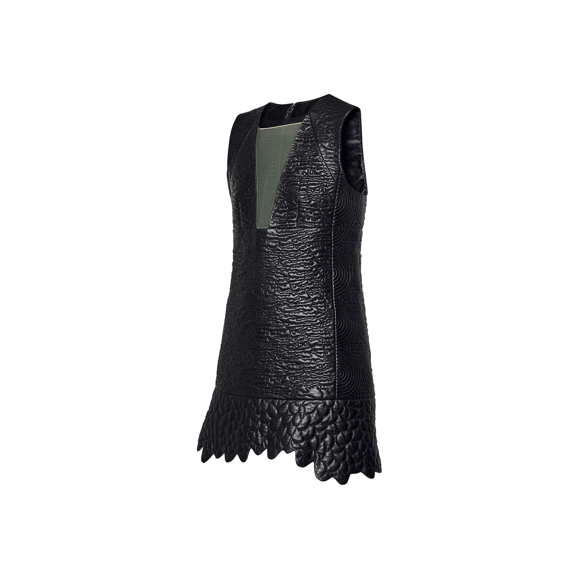 Leather Boutis Dress W/ See-through Yoke - 2